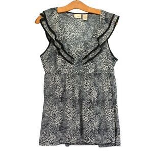 Women's Large Baby Doll Blouse Y2K DAYTRIP Black Leopard Print Sleeveless Top